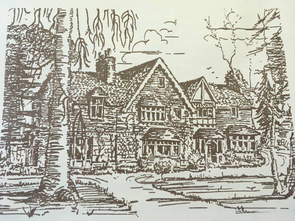 an old drawing of Van Buren House in East Grinstead