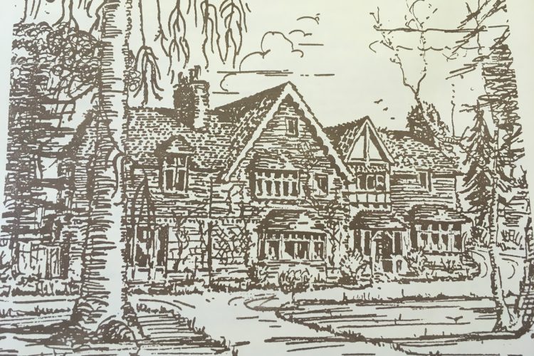 an old drawing of Van Buren House in East Grinstead